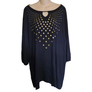 Just My Size Black Keyhole Long Sleeve Top with Gold Accent Dots Size women's 5X